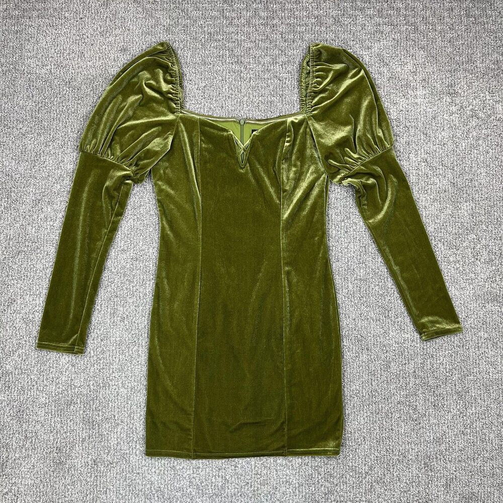 Emory Park Dress Womens Medium Mini Velvet Bodycon Puff Sleeve Green Party Sexy